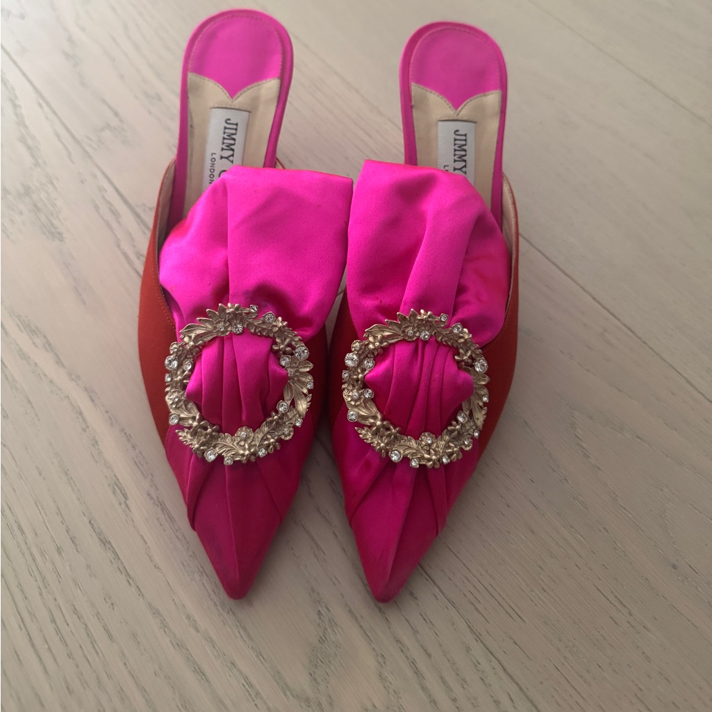 Jimmy Choo Satin Mules With Crystal Embellishments